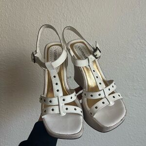 Via Marte Cream Wedge Sandals